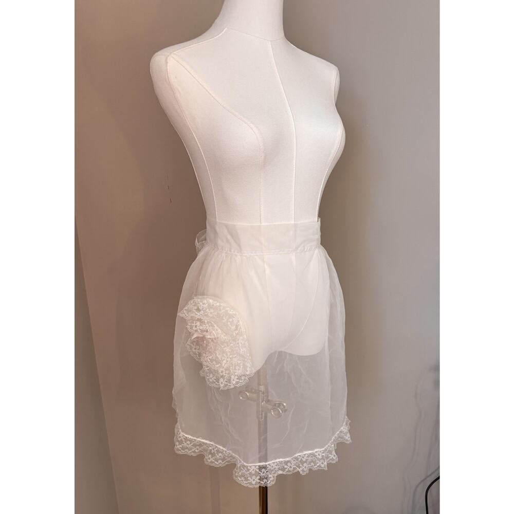 Half Apron Vintage White 50s 60s Sheer Pocket Hostess Lace Bow